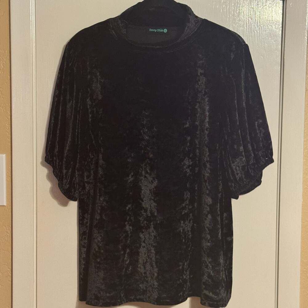 Sterling Kreek Black Crushed Velvet Mock Neck Top with Short Sleeves Size XL